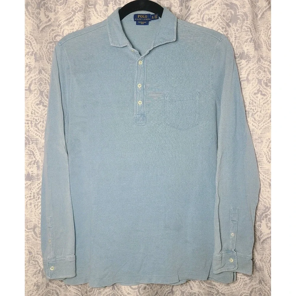 Polo Ralph Lauren Featherweight Mesh Polo Shirt Mens XL Blue Long Sleeve Pocket
